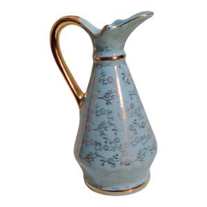 Vtg Blue 22KT Gold Pitcher Pearl China Co. Hand Decorated Flowers 4.5” Creamer